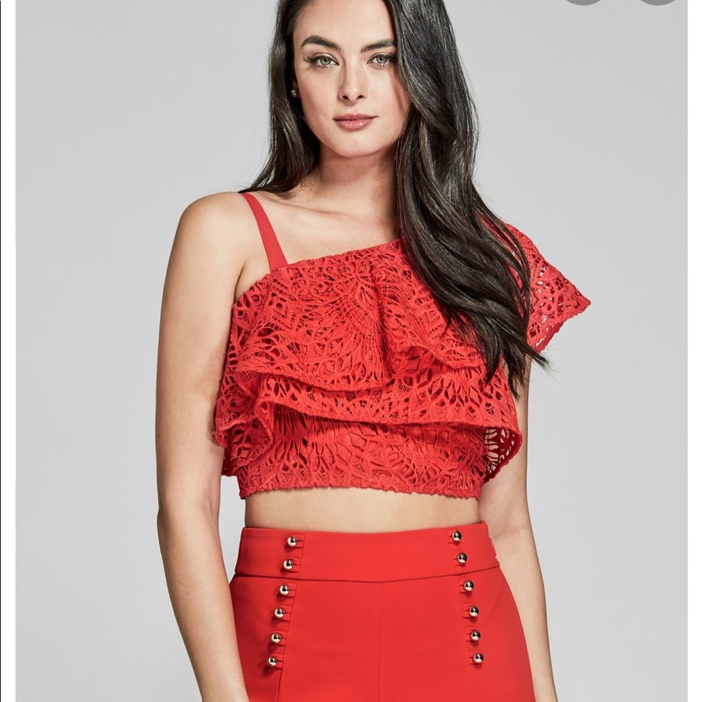 New Guess by Marciano Oriana Macramé Lace Crop One Shoulder S